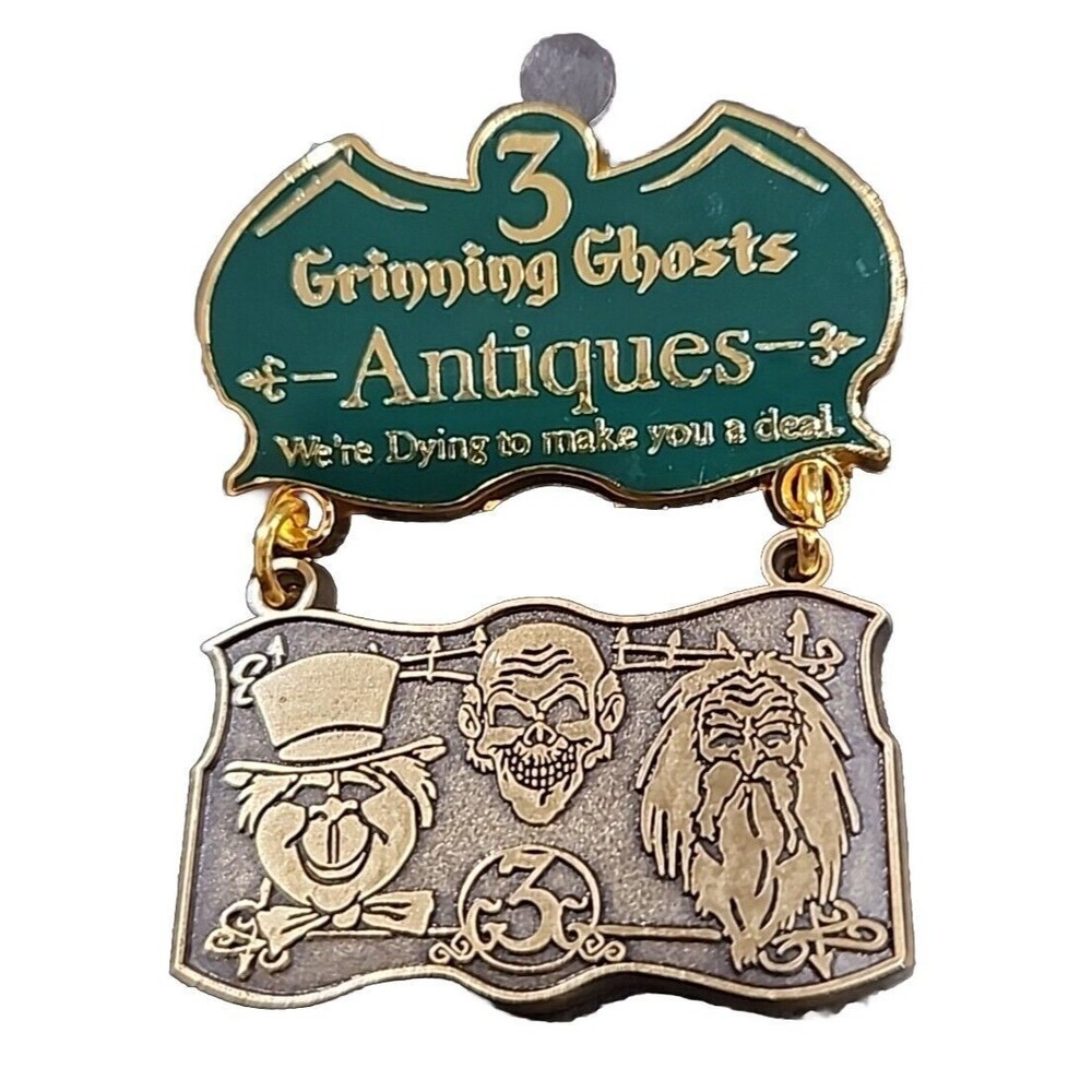 Disney Trading Pin 76895 Haunted Mansion 3 Grinning Ghosts Antiques Sign LE 750